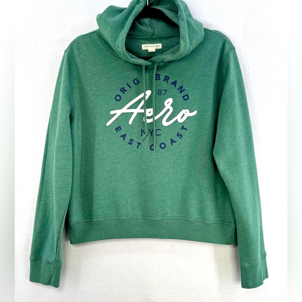 AERO Aeropostale Pullover Green Teal Short Hoodie Sweatshirts Women’s Sz L